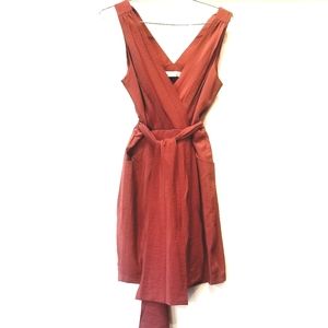 To the Max Rust Brown Sleeveless Dress Faux Wrap